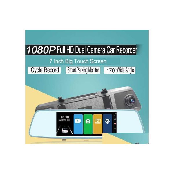 carro dvr carro dvrs 7 polegadas DVR FL Sn Sn Touch espelho retrovisor dianteiro de 170 graus ￢ngulo de vista LCD LIGHT DASH CAMERE