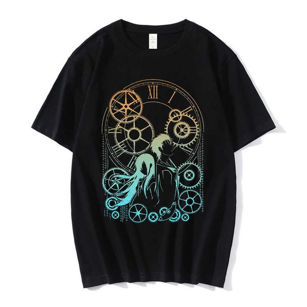 T-shirt da uomo Anime Steins Gate T-shirt Rintarou Okabe T-shirt maniche corte Manga Machine Uomo Donna Moda T-shirt oversize Top in cotone L230224