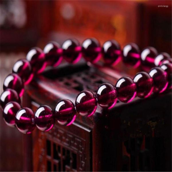 Strand genuino viola granato naturale cristallo di quarzo perline tonde braccialetto di fascino elasticizzato Femme goccia 8 mm moda donna