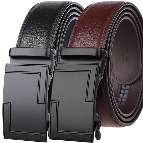 Cinture Cintura da uomo in pelle con fibbia automatica Business Ratchet Cintura maschile Alta qualità Pelle bovina nera Wasit Strap Uomo Occasioni formali 44 