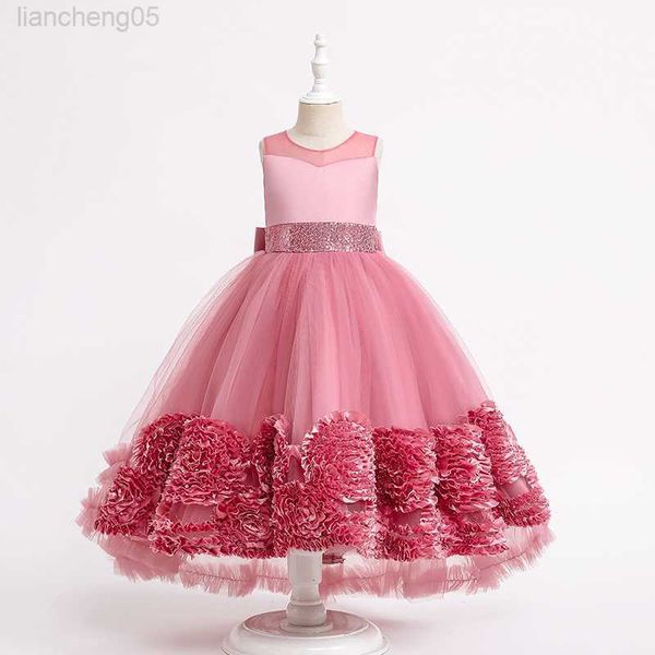 Mädchenkleider Schöne ärmellose Blumen Kleine Prinzessin Kleid für Mädchen 4 bis 12 Jahre Geburtstagsfeier tragen Kind Mesh flauschige Kleidung W0224