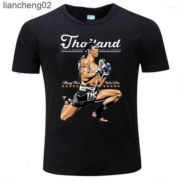 Herren-T-Shirts, Herren-T-Shirts, Sommer, Mann, Modemarke, Hemd, cooles Muay-Thai-T-Shirt, Herren, Wai Kru THAILAND, lässiges T-Shirt, kurzärmelig, Harajuku, Tops W0224