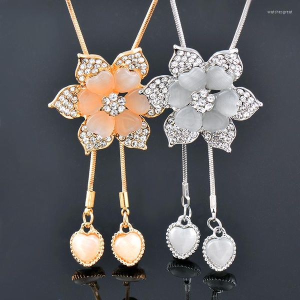 Pendant Necklaces LEEKER Korean Fashion Heart Opal Flower Necklace For Women Chain Rose Gold Silver Color Wedding Accessories ZD1 XS6