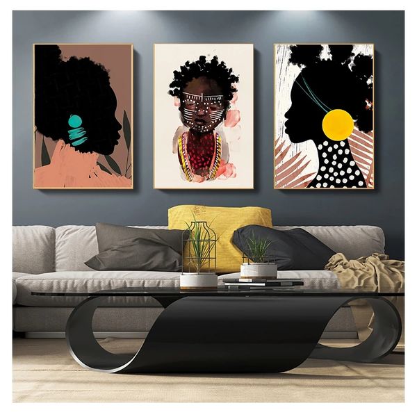 Wandkunst Leinwand Malerei abstrakte nordische Poster und Drucke Wandbilder für Wohnzimmer Dekor afrikanischen traditionellen Stammes-Stil Woo