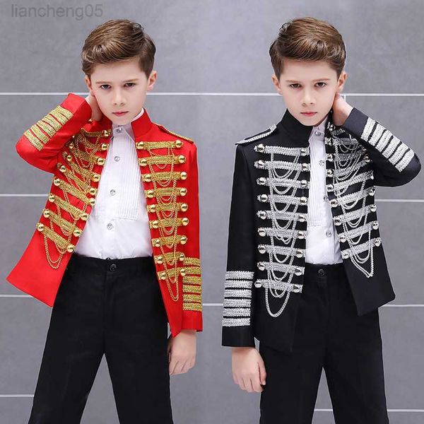 Одежда наборы мальчиков европейские кисточки для кисточки набор для военного костюма для детей сцены рождественские выступления Prince Come Kids Blazer Pants W0224