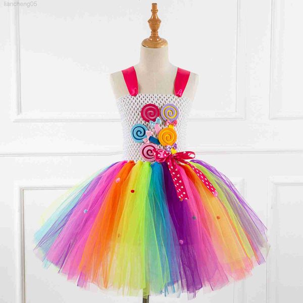 Abiti da ragazza Bambine senza maniche Abiti da compleanno per bambini Ragazza Party Tutu Abito da principessa Bambini Abito arcobaleno Abito semplice a maniche lunghe W0224