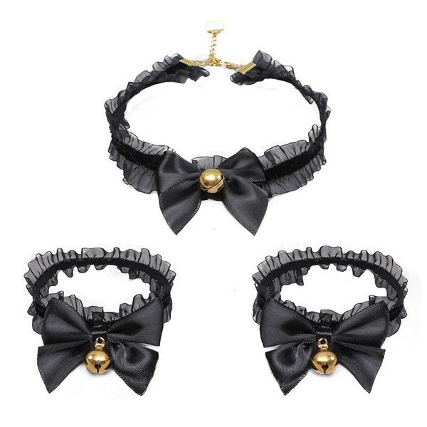 Cazibe bilezikleri kadınlar 3pcs/set lolita el kollu bilek manşetleri tatlı fırfırlı dantel çok renkli bowknot hizmetçi bileziği için