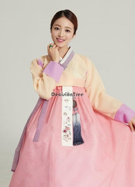 Roupas étnicas Retro Mulher Retro Coreia Tradicional Vestido Hanbok Vestido Elegante Princesa Casamento de Minoria Antiga Dança Folclórica Costura