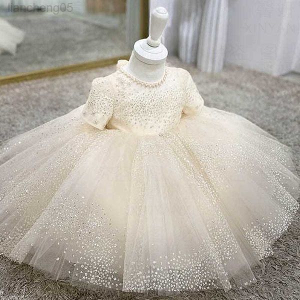 Abiti da ragazza Abiti da ragazza per bambini Abito da principessa Ragazza che borda pianura Bowknot Tulle Abiti da ballo Infantile Elegante Abiti da festa Abiti W0224