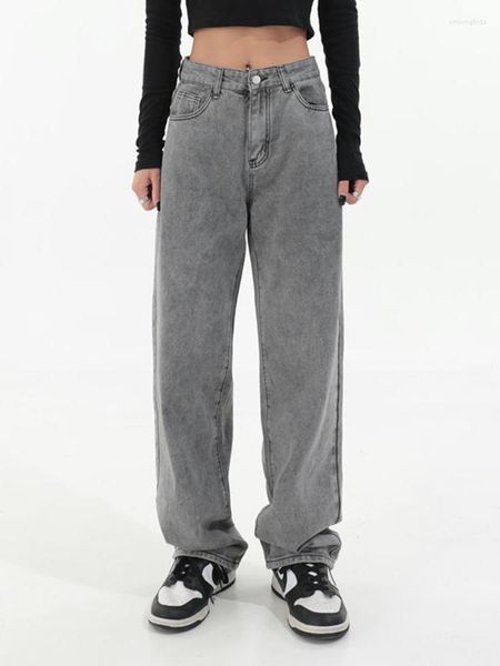 Damen Jeans Harajuku Stil Grau Damen Hip Hop Streetwear Oversize Wide Leg Denim Hose Damen Grunge 90er Retro Loose Pants
