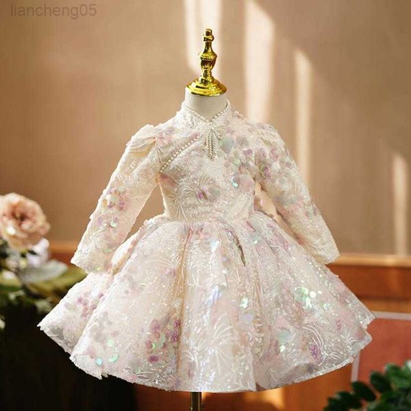 Abiti per ragazze per bambini per bambini paillettes di perle design per bambini Battesimo di compleanno per matrimoni Princess Tutu Abito per Natale EID A2081 W0224