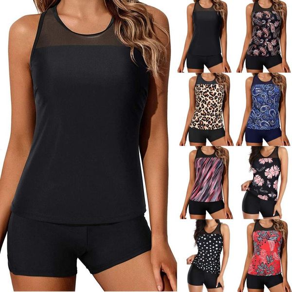 Damen-Badebekleidung, Tankini-Badeanzug, zweiteilige Outfits, Sommer-Set, Bauchkontrolle, Top mit kurzem Strand-Badeanzug, Femme