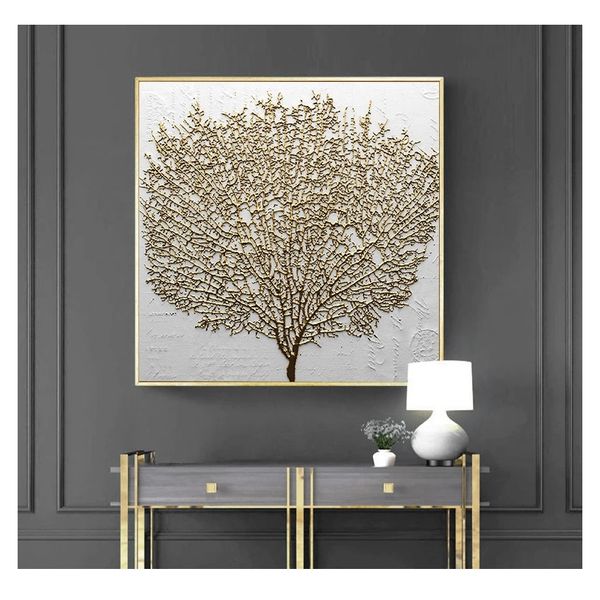 und Drucke Wandkunst Leinwand Malerei Abstrakte Goldene Baum Bilder für Wohnzimmer Kein Rahmen Wand Dekorative Malerei Poster Woo