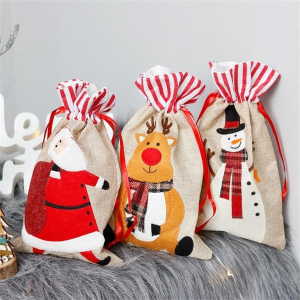 Geschenkpapier-Weihnachtsbeutel mit Kordelzug, Verpackung für Süßigkeiten, Kekse, Nougat, Verpackungsbeutel für Zuhause, der Weihnachtsmann präsentiert Dekorationen