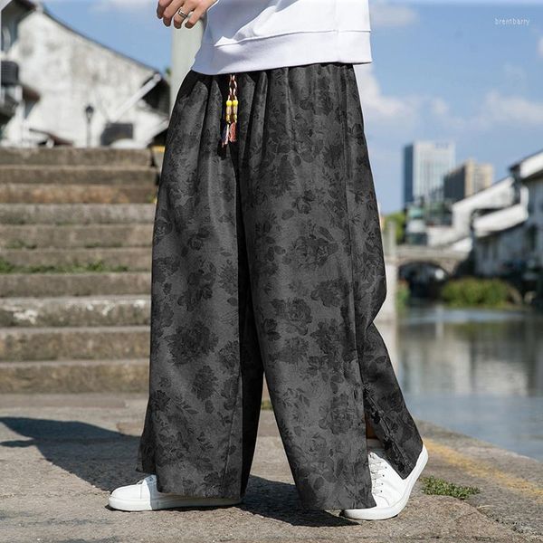 Herrenhose Chinesische traditionelle Kleidung Retro dunkle Blume Weitbein Herrenmodische Straße Loose Hip-Hop Straight Hosen