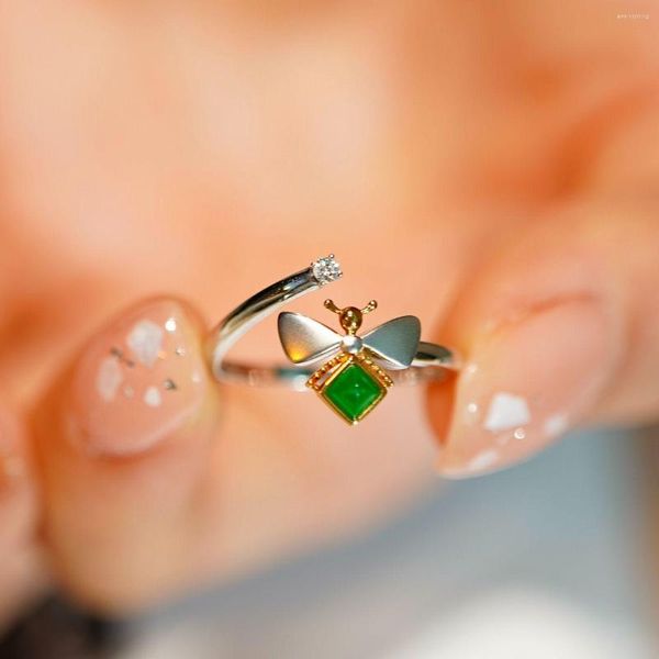 Rings de cluster SX Jóias sólidas 18k Gold branco Natureza 0.2ct Verde Emerald Gemtones para mulheres Presentes de jóias finas