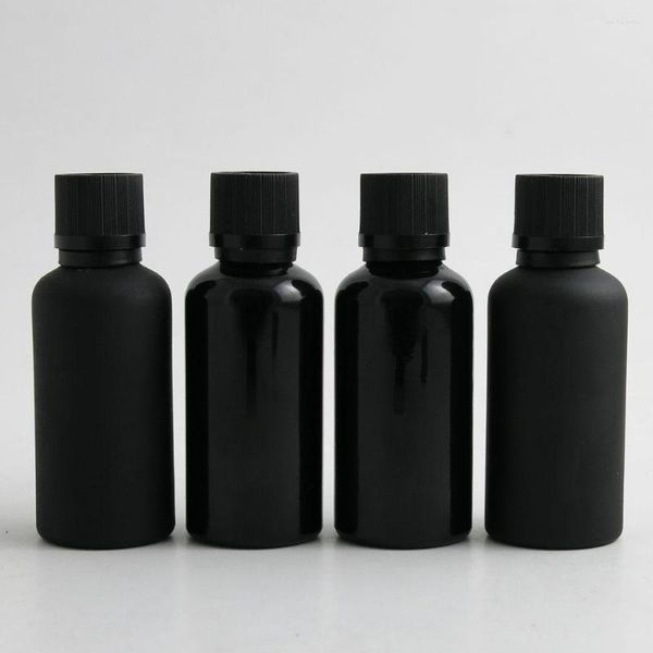 Aufbewahrungsflaschen 10 x 50 ml ätherisches Öl, mattierte, glatte schwarze Glasflasche mit Kunststoffkappe für flüssige Reagenzpipettenverriegelung