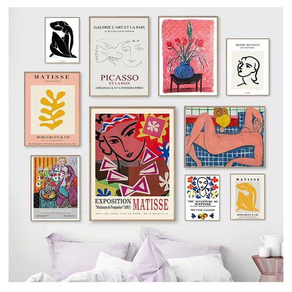 Foglia di Arte Della Parete della Tela di Canapa Pittura Nordic Poster E Stampe Immagini A Parete Per La Decorazione Del Soggiorno Matisse Fashion Girl Figure Moderne Woo