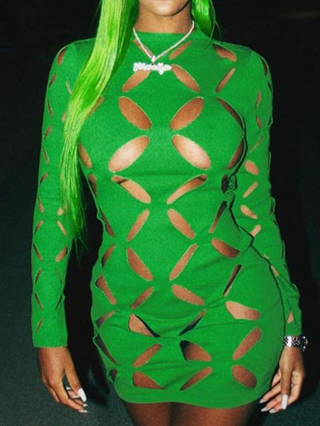 Повседневные платья хипстерские нерегулярные вырезки узкие узкие короткие короткие платья зеленое длинные рукава круглое воротнич