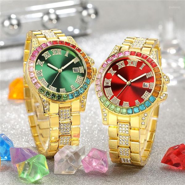 Avanadores de pulso Calendário de luxo Relógio Fashion Diamond Hip Hop Quartz de aço inoxidável