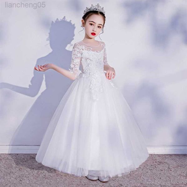 Abiti da ragazza da sera Princess Girls Party White Prom Tulle Dress Fluffy Flower Girl Winter Velvet Wedding Toddler Abiti per Capodanno 2023 W0224