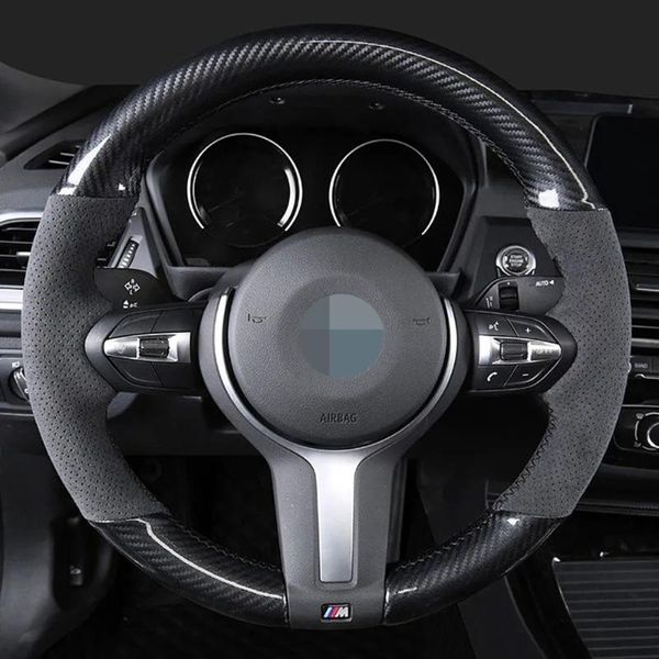 Housses de volant Housse de voiture en daim noir en fibre de carbone pour F87 M2 F80 M3 F82 M4 M5 F12 F13 M6 F85 X5 M F86 X6 F33 F30 SportSteering