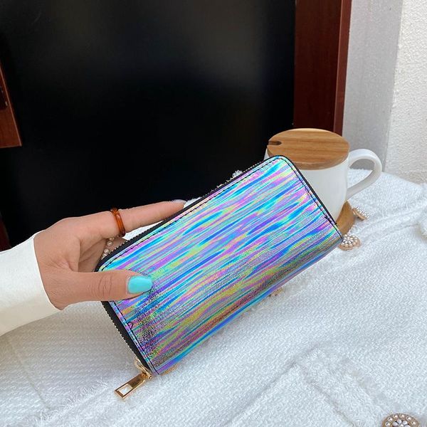 Кошельки лазер -голографический кошелек женщин длинная кошелек женская сумка сцепления девушка кошельки для идентификаторы телефонной карты на молнии