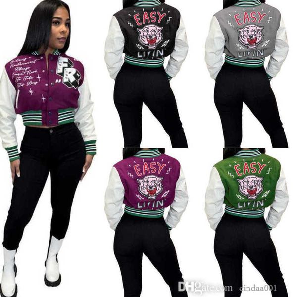 2023 Womans Baseball Varsity Jacke Mode Brief Drucken Doppel Gewinde Mantel Desinger Frauen Cropped Patchwork Taste Plus Größe Letterman Jacken