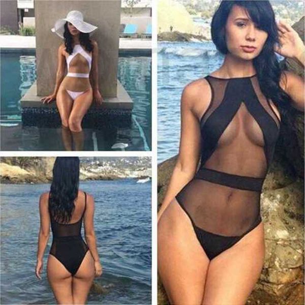 Дизайнер New Mesh Black Swimwear Sexy See Through Bikini Monokini Vintage Bathing Swiet Swimsuit 3U5N