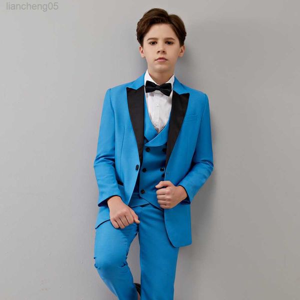 Комплекты одежды для мальчиков формальный костюм свадебное кампус Dent Press Press Gentleman детская куртка жилеты штаны 3pcs Ceremony Come Blue W0224