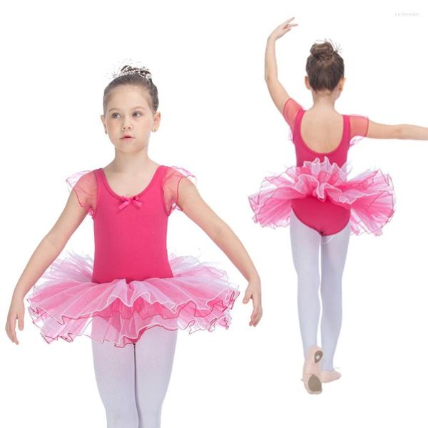 Bühnenkleidung Kinder Partykleid 4 Schichten Tutus Gelb Baumwolle/Lycra Puffy Kurzarm Ballett Trikot Tutu Für Leistung