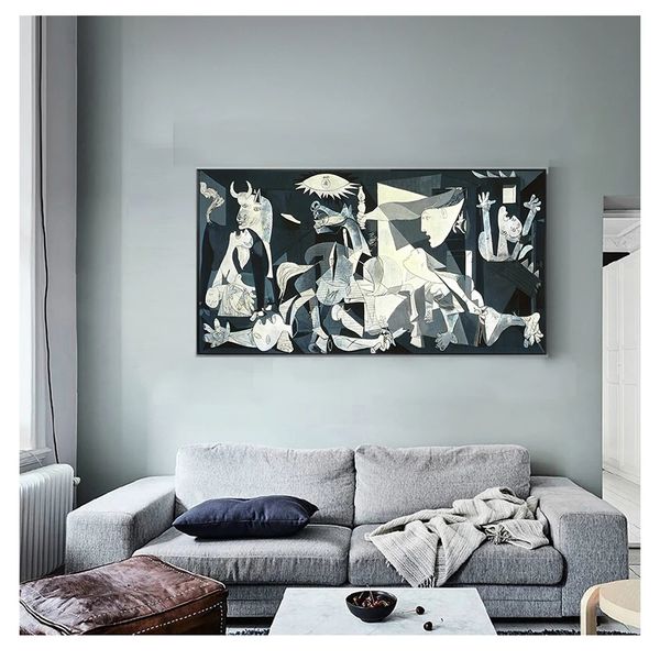 Gemälde-Reproduktionen, Druck auf Leinwand, Poster, Wandkunst, Bild für Wohnzimmer, Heimdekoration, berühmte Picasso-Guernica-Kunst, Leinwand, Woo