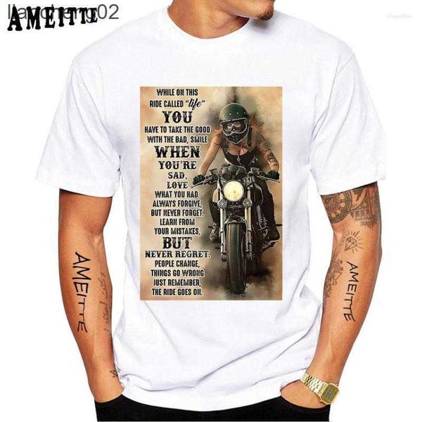 Мужские футболки Мужские футболки T-Рубашки просто помните, что езда идет на наклейку.