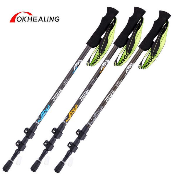 Pólos de trekking ao ar livre Snow Leopard 3 Série de fibra de carbono bengala telescópica threesecção de trava de trava dobrável de trekking stick j230224