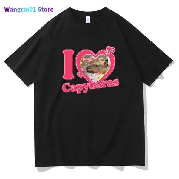 wangcai01 T-shirt da uomo I Love Capybaras Stampa Uomo Donna Moda Casual T-shirt larghe Girocollo Hip Hop Uomo Divertente Tshirt Ma Tee Shirt Ma Streetwear 0224H23