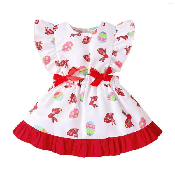 Abiti da ragazza Abito senza maniche Cartoon Baby Ruffles Principessa Bambina Bambino stampato Gonna abito pasquale 9 mesi