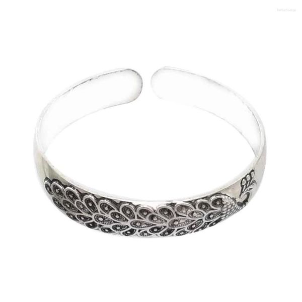 Bracciale rigido Boho Bracciale vintage in argento tibetano aperto da donna intagliato fiore di pavone mosaico regalo gioielli per feste