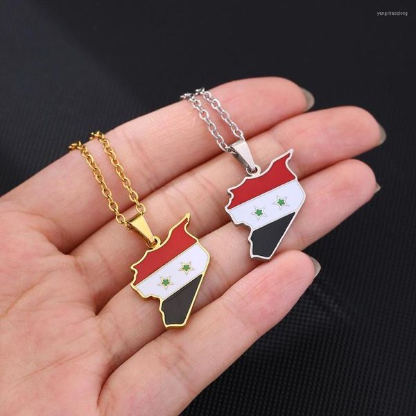 Halsband Syrien Karte Flagge Anhänger Halsketten Für Frauen Männer Charme Syrer Pullover Kette Halskette Edelstahl Schmuck