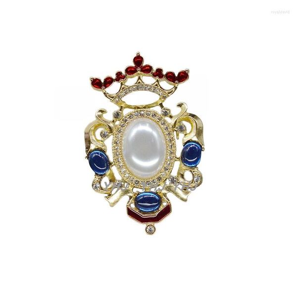 Broschen Western Antique Crown Pearl Drip Resin Stones Weibliche Kleidungsnadeln verdienen es, die Rolle des Brustspline zu spielen