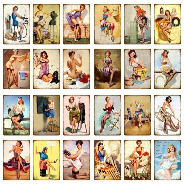 Russian Sexy Girl Metal Tin Signs Vintage Wall Art Painting Girl Poster Bar Pub Cafe Shop Home Decor Sexy Lady Poster Plate Plaque Man Cave Home Decor Dimensioni 30X20CM w01