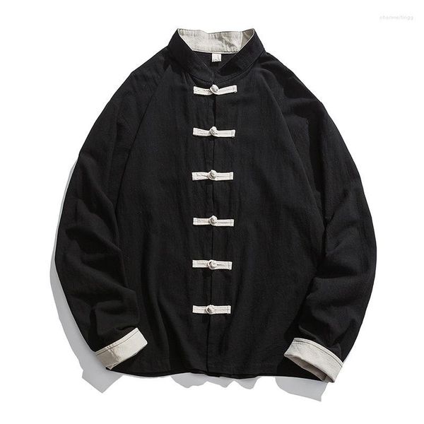 Etnik Giyim 2023 Kimono Ceket Erkekler Geleneksel Çin Keten Hanfu Top Uzun Kollu Tang Takım Takım Gömlek Cardigan Ceket M-5XL