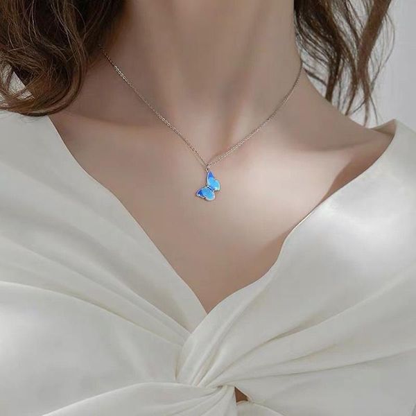 Anhänger Halsketten Utimtree kreative blaue lila Schmetterlingsschlüsselblöcke Choker für Frauen Collares Mujer Schmuckpendant