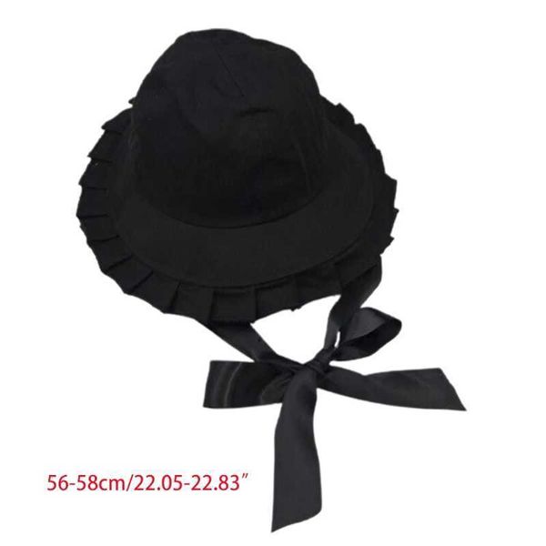 Cappelli a tesa larga Donna Dolce Ruffles Cappello a tesa larga a secchiello con nastro lungo Lolita Fisherman Cap G230224