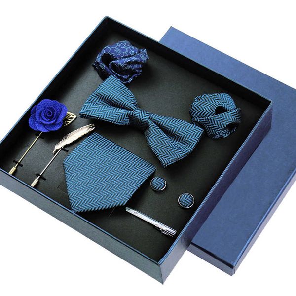 Hals Krawatten Modemarken -Männer -Krawatten -Set -Geschenkbox Bowtie Pocket Squares Brosche Manschettenknöpfe 8pcs Anzug für Männer Business Krawatte Hochzeitsfeier Krawatte