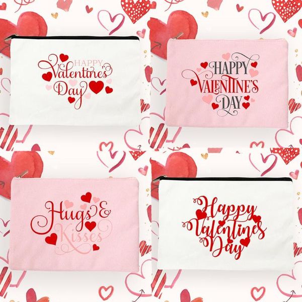 Borse cosmetiche Happy Valentine Day Women Makeup Pouch Bag Fashion Casual Custodie Borsa Rossetto Organizer Travel Party Zipper Gift