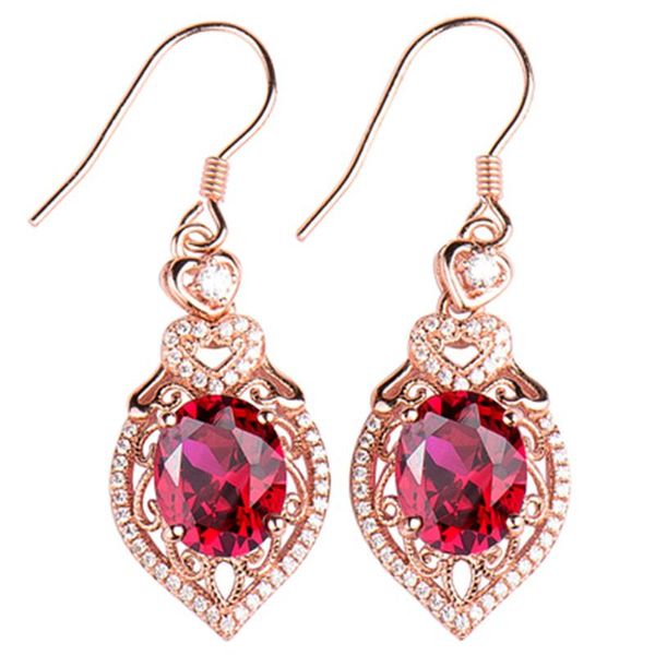 Orecchini pendenti Lampadario Vintage Royal Red Crystal Rubino Zircone Diamanti Pietre preziose Goccia per le donne Gioielli color oro rosa Brincos Accesso