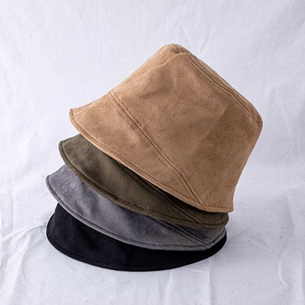 Breite Krempe Hüte 2020 Wildleder Eimer Hüte Frauen Gesicht-bedeckende Fischer Hut Männer Herbst Winter Warm Solide Koreanischen Stil weiche Cloche Cap Einstellbar G230224