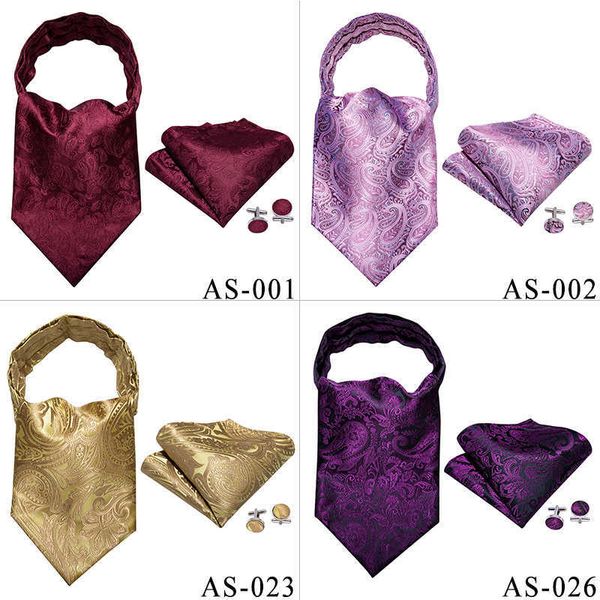 Pescoço amarra Gold Gold Red Men's Vintage Silk Cravat Ascot Tie para homens azul lenço Paisley Floral Jacquard Tie Set Hanky ​​Cufflinks Barrywang