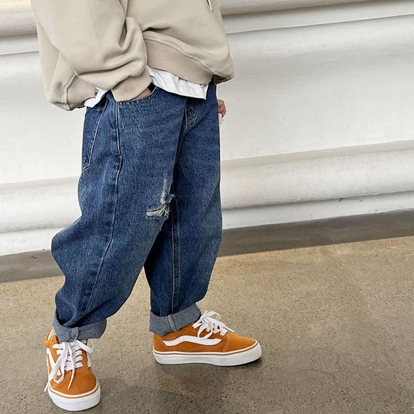 Jeans çocukları pantolon 2023 bahar erkek gündelik moda kot pantolon 4 127 230224
