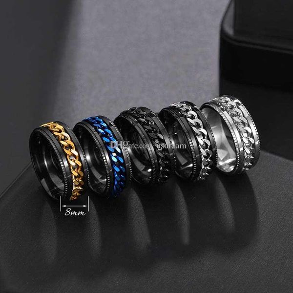 L'anello della catena rotante rotante in acciaio inossidabile di qualità allevia la pressione delle catene d'oro degli anelli da uomo e dei gioielli di moda sabbiosi